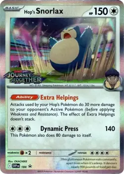 1x Hop's Snorlax - SVP184 - SVP Black Star Promos (Prerelease) NM-Mint Pokemon S - Image 1