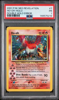 2001 POKEMON NEO REVELATION DOUBLE HOLO ERR #7 HO-OH-HOLO PSA 1 - Image 1