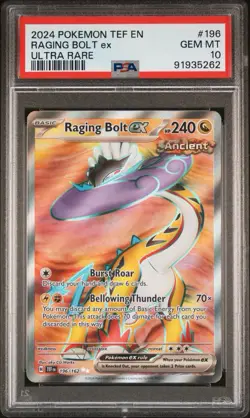 2024 POKEMON TEF EN-TEMPORAL FORCES ULTRA RARE #196 RAGING BOLT EX PSA 10 - Image 1