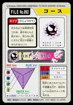 Gastly No. 092 Bandai Carddass Series 3-4 Pokemon Japanese Heavily Played - Image 2