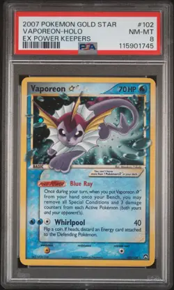 2007 POKEMON EX POWER KEEPERS GOLD STAR #102 VAPOREON-HOLO PSA 8 - Image 1