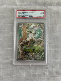PSA 9 Meowth #106 Illustration Rare 2025 Pokemon PFL Holo Full Art - Image 1