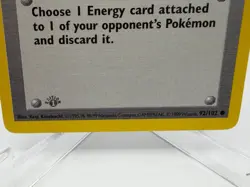 Pokemon Energy Removal 92/102 Base Set Shadowless 1st Edition LP GREY STAMP - Image 5