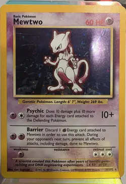 Pokemon Mewtwo Base Set Holo Rare 10/102 60 HP Ken Sugimori English 1999 - Image 1
