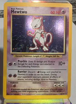 Pokemon Mewtwo Base Set Holo Rare 10/102 60 HP Ken Sugimori English 1999 - Image 2