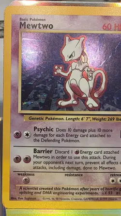 Pokemon Mewtwo Base Set Holo Rare 10/102 60 HP Ken Sugimori English 1999 - Image 3