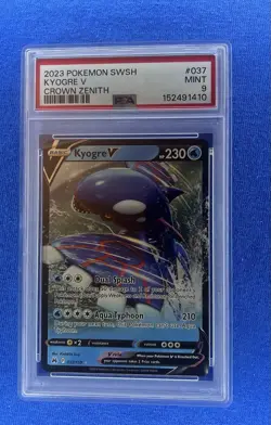 2023 Pokemon SWSH Crown Zenith Kyogre V 037/159 Holo Rare PSA 9 - Image 1