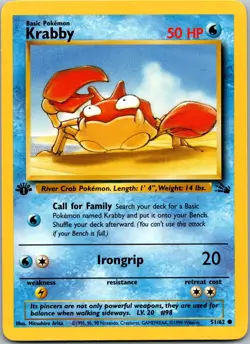 Krabby 51/62 - Fossil Pokemon TCG NM 1st Edition - Image 1