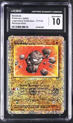 CGC 10 GEM MINT Geodude 77/110 Legendary (collection) Reverse Holo Pokemon Card - Image 1