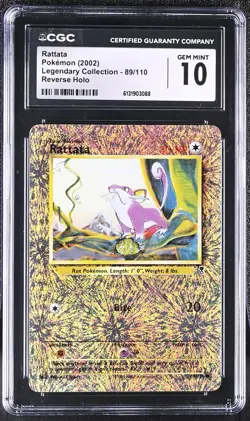 CGC 10 GEM MINT Rattata 89/110 Legendary (collection) Reverse Holo Pokemon Card - Image 1