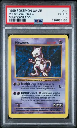 1999 POKEMON BASE SET SHADOWLESS #10 MEWTWO-HOLO PSA 4 - Image 1
