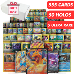 500 Pokemon Card Lot + 50 Holo Rares Reverse Foils 5 EX V VMAX | Gift Box Bundle - Image 1