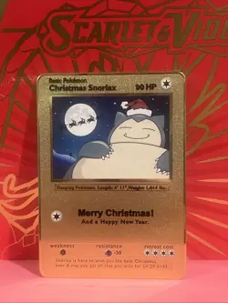 Christmas Snorlax Gold Metal Pokemon Inspired Card-Collectible Gift - Image 1