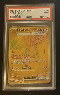 Pokemon Prismatic GOLD Pikachu EX Hyper Rare PSA 9 - Image 1