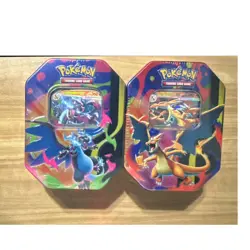 Pokemon TCG Tin Lot of 2 Charizard & Mega Charizard X Designs Factory Sealed - Image 1