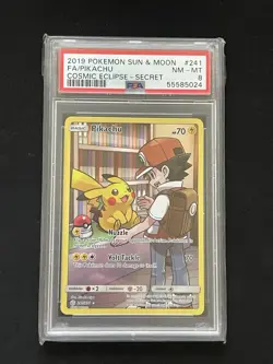 Pokemon Pikachu Secret Rare Holo PSA 8 Sm-Cosmic Eclipse 241/236 2019 - Image 1