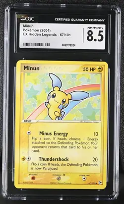 2004 Pokemon Ex Hidden Legends Minun 67/101 CGC 8.5 not PSA or holo, super clean - Image 1
