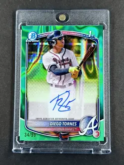 Diego Tornes 2025 1st Bowman Chrome Auto Prospect #/99 Green Lava Braves - Image 1