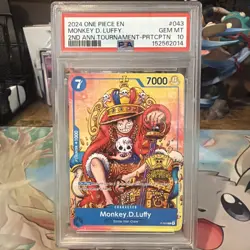 Monkey D. Luffy PSA10 2024 One Piece Promos 2nd Ann Tournament-Prtcptn #043 - Image 1