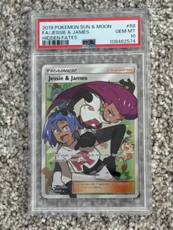 2019 POKEMON SUN & MOON HIDDEN FATES #68 FA/JESSIE & JAMES - PSA 10 - Image 1