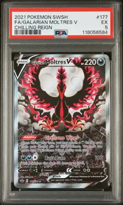 2021 Pokemon Sword Shield Chilling Reign Galarian Moltres V #177 Full Art PSA 5 - Image 1