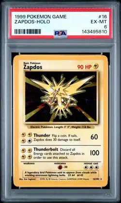 1999 POKEMON GAME #16 ZAPDOS-HOLO PSA 6 - Image 1