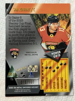 2025-26 SkyBox Metal Sam Reinhart 2013 Retro Red /100 Precious Metal Gems PMG - Image 2