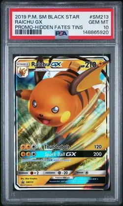 RAICHU GX #SM213 PSA 10 • 2019 Pokemon SM Black Star Holo Promo Hidden Fate Tin - Image 1