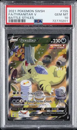 2021 POKEMON SWORD & SHIELD BATTLE STYLES #155 FULL ART/TYRANITAR V PSA 10 - Image 1