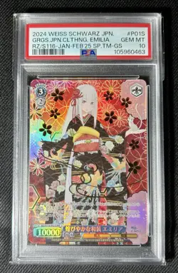 PSA 10 2024 WEISS SCHWARZ RE:ZERO #P01S GORGEOUS JAPANESE CLOTHING, EMILIA Promo - Image 1