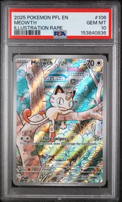 Pokemon Meowth Illustration Rare Holo Phantasmal Flames 106/094 70 HP EN PSA 10 - Image 1