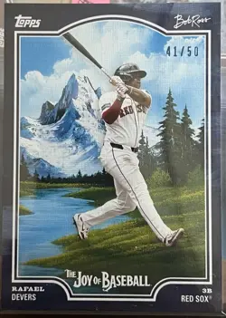 2025 Topps X Bob Ross the Joy of Baseball - Rafael Devers #29 Prussian Blue /50 - Image 1