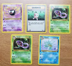5 Card Lot 1999 Pokemon Fossil 1st Edition. Gastly,(2) Arboks, Seadra, Trainer. - Image 1