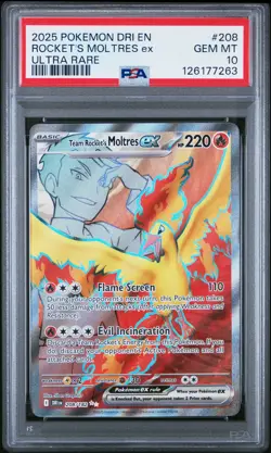 2025 POKEMON DRI EN-DESTINED RIVALS ULTRA RARE TEAM ROCKET'S MOLTRES EX PSA 10 - Image 1