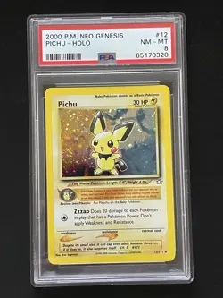 Pokemon Neo Genesis Pichu 12/111 Holo Rare PSA 8 2000 English - Image 1