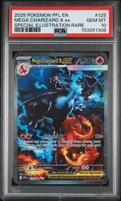 2025 POKEMON PFL EN-PHANTASMAL FLAMES #125 MEGA CHARIZARD X EX PSA 10 - Image 1