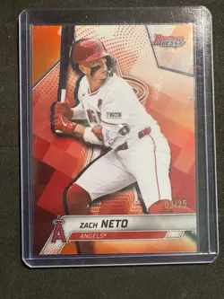 ZACH NETO 2025 BOWMAN'S BEST ORANGE REFRACTOR ANGELS /25 Q5547 - Image 1