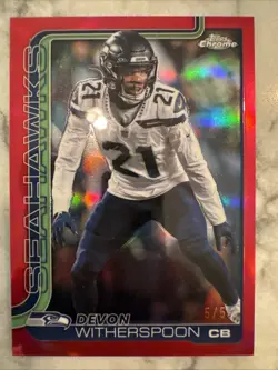 Devon Witherspoon 2025 Topps Chrome RC #400 Red Refractor SP 5/5 Seattle Bookend - Image 1