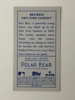 Ben Rice 2025 Topps T205 RC Polar Bear Back SP New York Yankees - Image 2