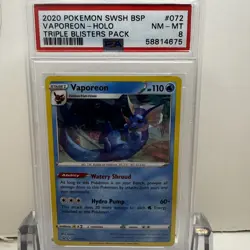2020 POKEMON SWSH BLACK STAR PROMO TRIPLE BLISTERS PACK #072 VAPOREON-HOLO PSA 8 - Image 1