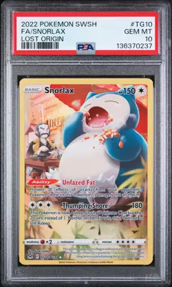 2022 POKEMON SWORD & SHIELD LOST ORIGIN #TG10 FULL ART/SNORLAX PSA 10 - Image 1