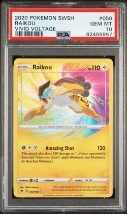 2020 Pokemon Sword & Shield Vivid Voltage - Raikou 050/185 - PSA 10 - Image 1