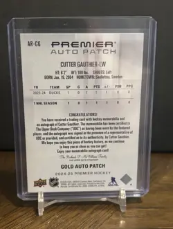 2024-2025 UD Premier Cutter Gauthier 3 Colour Rookie Patch Auto Gold /35 📈📈📈 - Image 2
