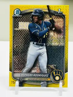 2025 BOWMAN CHROME YOPHERY RODRIGUEZ YELLOW MOJO REFRACTOR #75/75 1st PROSPECT - Image 1