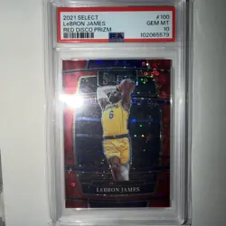 2021-22 Panini Select #100 LeBron James Red Disco Prizm 7/49 POP 10 PSA 10 - Image 2