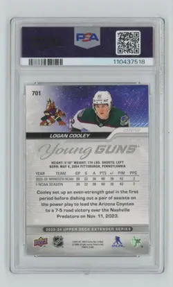 2024-25 Upper Deck Young Guns Psa 10 Logan Cooley Rookie #701 Arizona Coyotes - Image 2