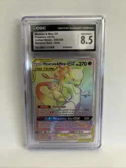 Pokemon Mewtwo & Mew GX 2019 Unified Minds Tag Team Rainbow Rare #242 CGC 8.5 - Image 1