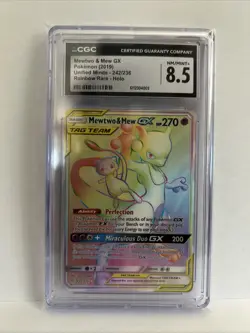 Pokemon Mewtwo & Mew GX 2019 Unified Minds Tag Team Rainbow Rare #242 CGC 8.5 - Image 2