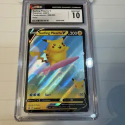 Pokemon 2021 Surfing Pikachu V 008/025 Holo Celebrations GEM MINT CGC 10 - Image 1