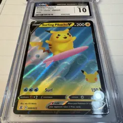 Pokemon 2021 Surfing Pikachu V 008/025 Holo Celebrations GEM MINT CGC 10 - Image 2